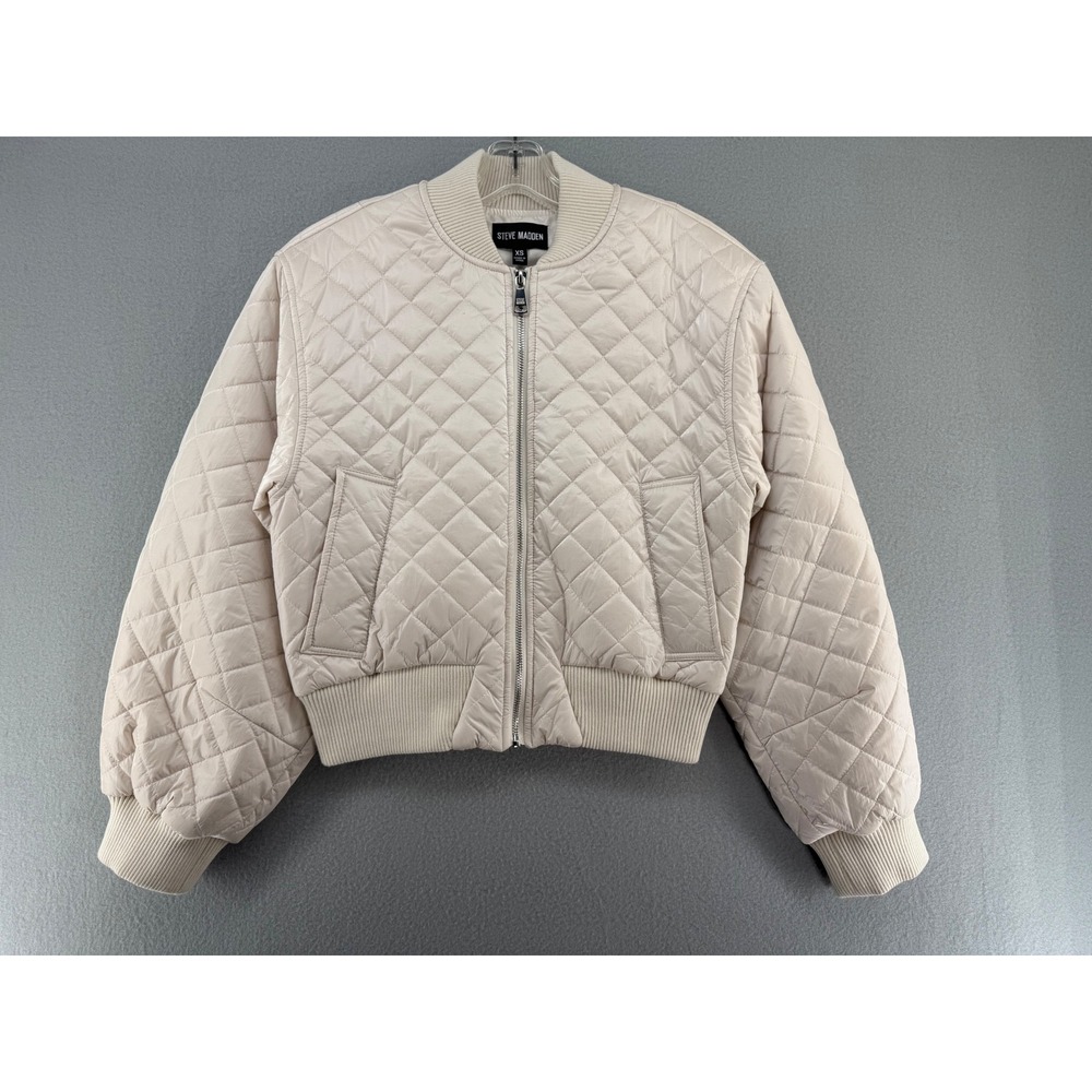 Steve Madden Darla Cream Quilted Bomber Jacket Womens XS BP402017 Full Zip